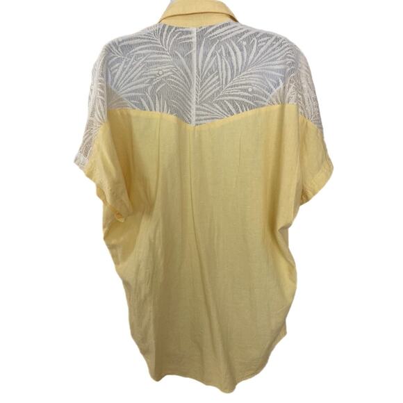 Vintage 80s Yellow Cotton Oversized Summer Beach Cottage Lace Ruffles Blouse S/M - Picture 4 of 6